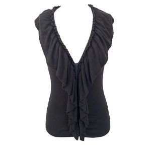Robert Rodriguez Black Ribbed Ruffle Top
